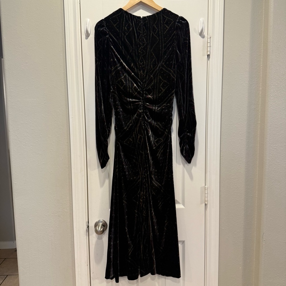 Sea New York Delphine Midi Dress Women’s Sz L Black Velvet Long Sleeves Elegant - Picture 4 of 12